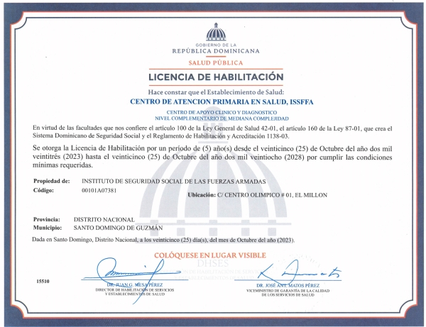 ISSFFAA Celebra la Obtención de la Licencia de Habilitación para su Centro de Atención Primaria de Salud